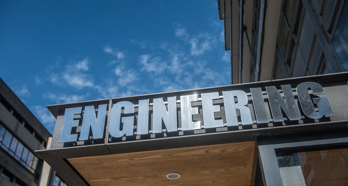 Sign saying Engineering outside Thom Building