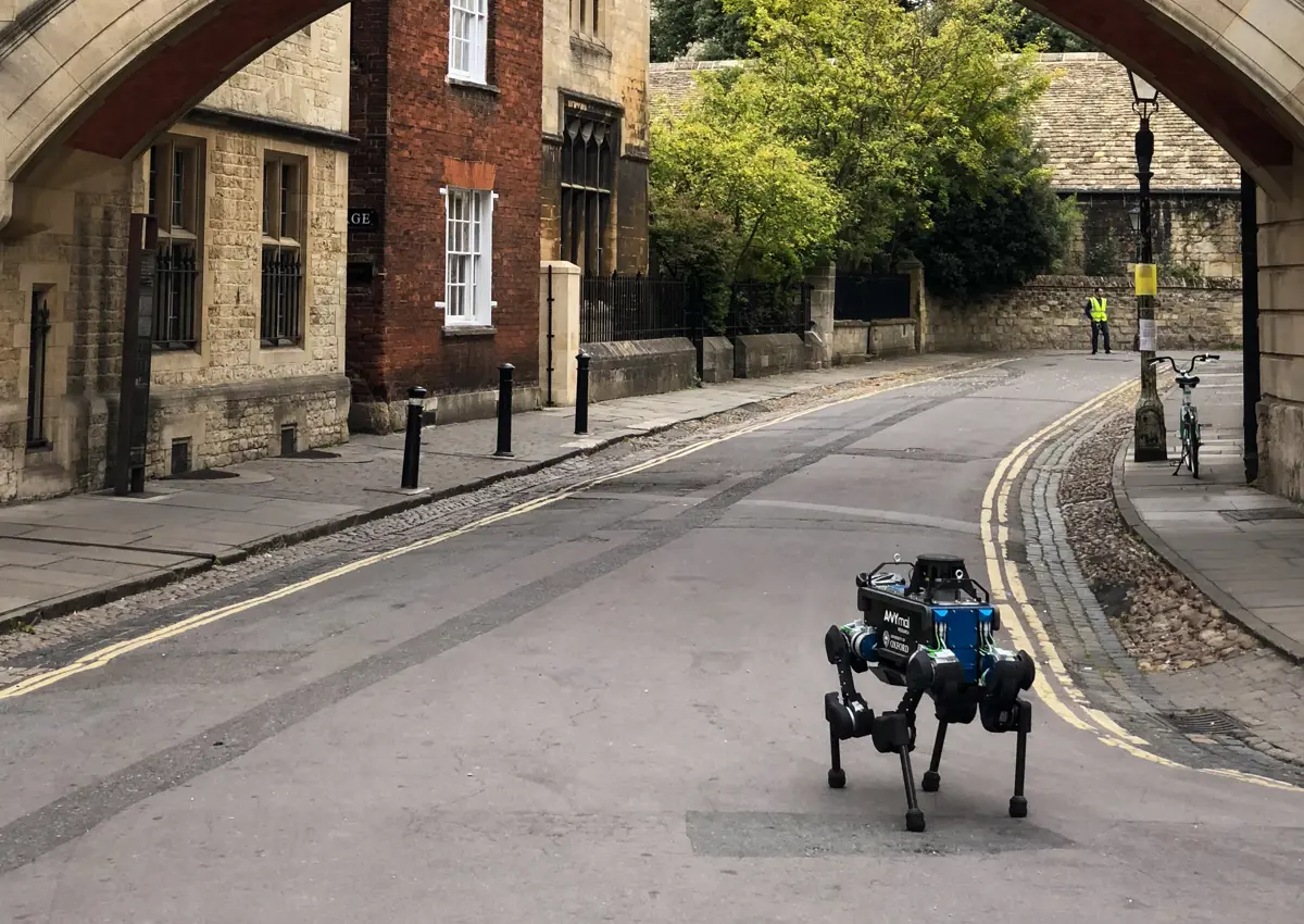 Blue ANYmal B robot under the Bridge of Sighs Oxford.
